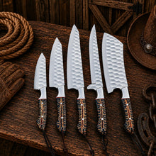 Load image into Gallery viewer, Cone Back Handles D2 Steel Chef Knife Set with Leather Roll Kit