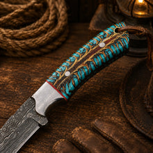 Load image into Gallery viewer, Western Belt Carry Knife – 4” Damascus Blade Pinecone Handle
