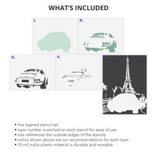 Load image into Gallery viewer, Porsche and Eiffel Tower 5 Layer Stencil Set