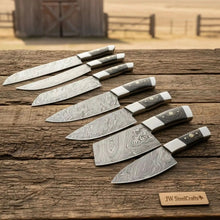 Load image into Gallery viewer, 7-Piece Damascus Kitchen Knife Set - Professional Chef Collection with Dark Pakka Wood Handle