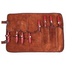 Load image into Gallery viewer, Damascus Kitchen Knife Set of 8, Hand-Forged with Red Pakka Handles