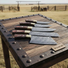 Load image into Gallery viewer, Handmade Damascus Kitchen Knife Set of 5 with Full Tang Wood Handles