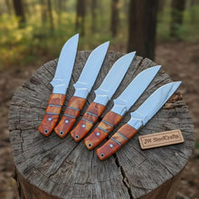 Load image into Gallery viewer, Handmade Artisan Scandi Bushcraft Knife of Set 5-Piece with Scandi Grind &amp; Orange Resin Handles