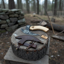 Load image into Gallery viewer, Product: Viking Style Engraved Bearded Axe – Oak Wood Handle