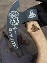 Load image into Gallery viewer, Product: Viking Style Engraved Bearded Axe – Oak Wood Handle