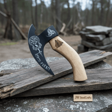 Load image into Gallery viewer, Product: Viking Style Engraved Bearded Axe – Oak Wood Handle