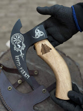 Load image into Gallery viewer, Product: Viking Style Engraved Bearded Axe – Oak Wood Handle