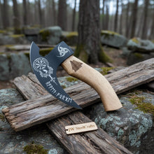 Load image into Gallery viewer, Product: Viking Style Engraved Bearded Axe – Oak Wood Handle