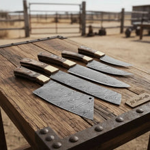 Load image into Gallery viewer, Handmade Damascus Kitchen Knife Set of 5 with Full Tang Wood Handles
