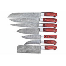 Load image into Gallery viewer, 7-Piece Damascus Kitchen Knife Set - Complete Essential Blade Collection with Leather Roll