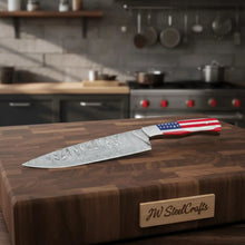Load image into Gallery viewer, Damascus Chef Knife USA Flag Resin Handle | Hand-Forged Performance Blade