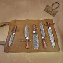 Load image into Gallery viewer, 5-Piece Handmade Damascus Kitchen Knife Set with Red Pakka Wood Handles