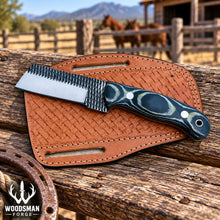 Load image into Gallery viewer, Ironvale Rasp Steel Cowboy Bull Cutter Knife – Micarta Handle &amp; Leather Sheath