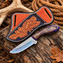 Load image into Gallery viewer, Handmade Horse Rasp Cowboy Skinner Knife with Pinecone Resin Handle &amp; Cross-Draw Leather Sheath
