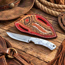 Load image into Gallery viewer, Handmade Horse Rasp Cowboy Skinner Knife with Stone Handle, Steel Bolster &amp; Cross-Draw Leather Sheath