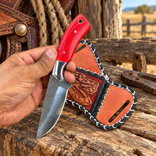 Load image into Gallery viewer, Handmade Horse Rasp Cowboy Skinner with Red Stone Handle &amp; Cross-Draw Sheath