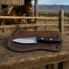 Load image into Gallery viewer, Raspwood Rasp Steel Cowboy Skinner Knife – Wenge Wood &amp; Leather Sheath