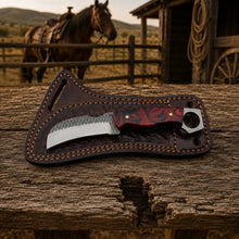 Load image into Gallery viewer, Ravenhook Rasp Steel Hawkbill Knife – Resin Handle &amp; Leather Sheath