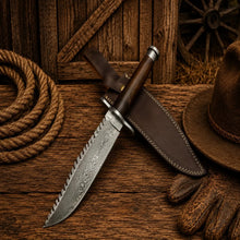Load image into Gallery viewer, Real Rambo Bowie Knife – Damascus Steel Walnut Wood Handle
