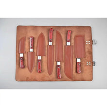 Load image into Gallery viewer, JW SteelCrafts 7 Piece Damascus Kitchen Knife Set, Paring Utility Santoku Chef Carving Bread Knife and Vegetable Cleaver, Handmade Damascus Steel Knife Set Red Wood Handle