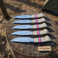 Load image into Gallery viewer, 5-Piece Resin Hunting Knife Set with Cream Resin &amp; Pink Turquoise Handles