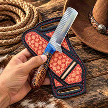Load image into Gallery viewer, Custom Handmade Horse Rasp Stainless Steel 3.5-Inch Western Bull Cutter with Resin Pinecone Handle &amp; Leather Sheath