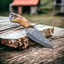 Load image into Gallery viewer, Ringtail Damascus Hunting Knife Camel Bone Handle