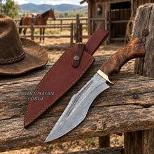 Load image into Gallery viewer, Rosewarden Hunting Bowie Knife – 15" Damascus Steel, Rosewood Handle &amp; Sheath