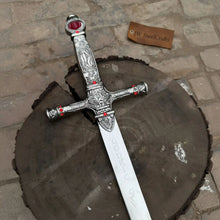 Load image into Gallery viewer, Handmade Sacred Gothic Royal Crusader Sword | Red Gemstone Replica