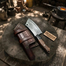 Load image into Gallery viewer, Hand-Forged Damascus Kiritsuke Cleaver Chef Knife — Raindrop Blade Full Tang