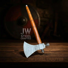 Load image into Gallery viewer, Damascus Pipe Tomahawk Hand Forged Viking Axe