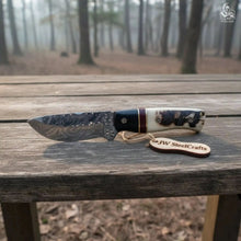 Load image into Gallery viewer, Skinner Knife Damascus Steel Ram Horn Handle 3.5 Inch Blade Hunting Knife
