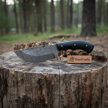 Load image into Gallery viewer, Handmade Damascus Tracker Knife with Black Micarta Handle, Fixed Blade Outdoor Hunting Knife