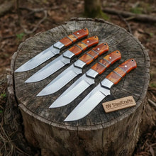 Load image into Gallery viewer, Handmade Artisan Scandi Bushcraft Knife of Set 5-Piece with Scandi Grind &amp; Orange Resin Handles