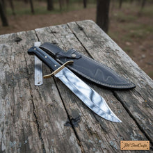 Load image into Gallery viewer, Sheffield Clip Point Bowie Knife Handmade Brass Guard Mirror Polish Blade JW SteelCrafts