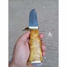 Load image into Gallery viewer, Sheffield Style Bowie Knife Damascus Clip Point Blade Brass Guard Bone Handle Handmade Fixed Blade