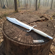 Load image into Gallery viewer, Sheffield Style Bowie Knife High Polished Clip Point Blade Brass Guard Bone Handle Handmade Fixed Blade