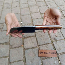 Load image into Gallery viewer, 12-Inch Serbian Damascus Cleaver — Rosewood Handle &amp; Leather Sheath