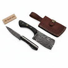Load image into Gallery viewer, 7 Inch EDC Fixed Blade Dagger Knife with Damascus Steel, Black Micarta Handle, Mosaic Pins, Lanyard Hole &amp; Leather Sheath
