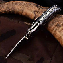 Load image into Gallery viewer, Marble Resin Folding Pocket Knife — Drop Point Blade, Brass Pivot, and Genuine Leather Sheath