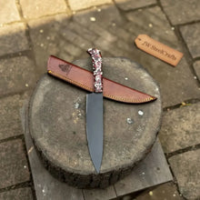 Load image into Gallery viewer, Black Blade Chef Knife Full Tang with Custom Handle &amp; Leather Sheath