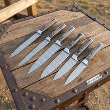 Load image into Gallery viewer, Handmade Damascus Chef Knife Set 6 Piece Professional Kitchen Knife Collection Full Tang Wood Handles