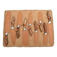 Load image into Gallery viewer, 9-Piece Handmade Damascus Kitchen Knife Set with Japanese Blade Profiles and Walnut Wood Handles