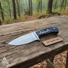 Load image into Gallery viewer, Skinner Knife, Feather Damascus Blade, Resin Handle, Fixed Blade Hunting Knife