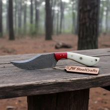Load image into Gallery viewer, Damascus Skinner Knife Bone Red Pakka 6” Overall