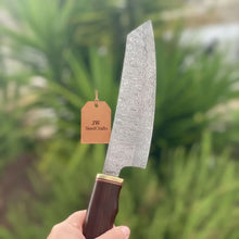 Load image into Gallery viewer, 8” Ladder Pattern Damascus Gyuto Chef Knife with Rosewood Handle &amp; Brass Bolster