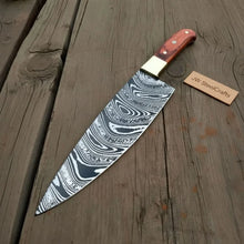 Load image into Gallery viewer, 8” Carbon Steel Gyuto Chef Knife – Twisted Acid-Etched Blade with Red Pakka Wood Handle