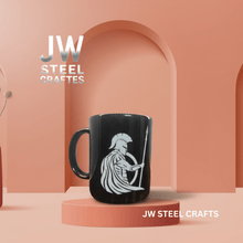 Load image into Gallery viewer, Spartan Warrior Mug | Black Ceramic Coffee Cup | JW SteelCrafts