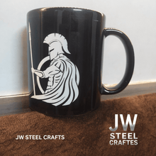 Load image into Gallery viewer, Spartan Warrior Mug | Black Ceramic Coffee Cup | JW SteelCrafts