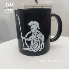Load image into Gallery viewer, Spartan Warrior Mug | Black Ceramic Coffee Cup | JW SteelCrafts